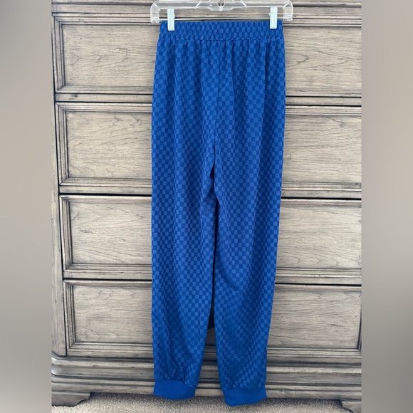 NEW 2 Piece Set Tracksuit NWOT Blue Checkered Cropped Crop Top Joggers Track Pa… - Picture 8 of 12